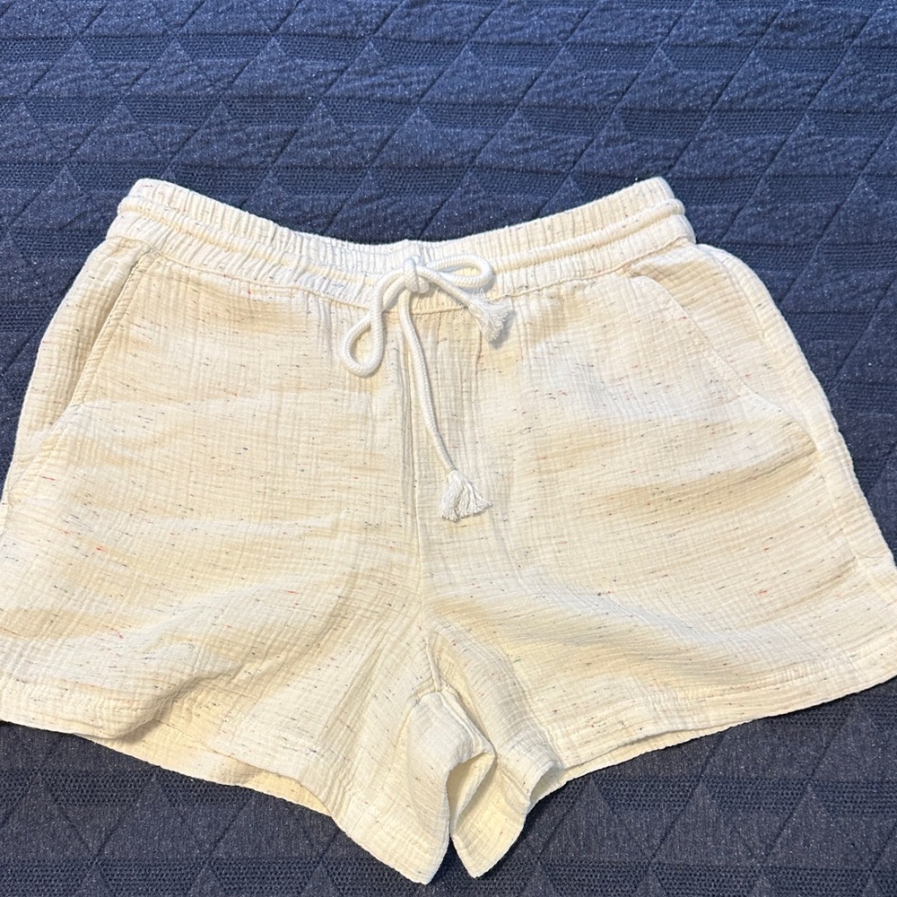 LOFT Cream Speckled Drawstring Shorts